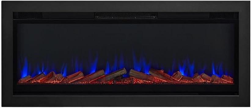 BOWERY HILL Mid-Century 49 Wall Mounted Electric Fireplace Mantel Heater with Remote Control, Adjustable Led Flame, 1500W Insert in Black