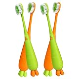 BATHVEVE 4pcs Boy Girl Toothbrush Soft Bristle Carrot Design Daily Use Manual Toothbrushes for Boy Girl Eye-catching Colors for Home Use and Sharing Friends