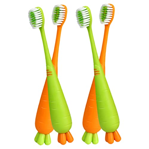 BATHVEVE 4pcs Boy Girl Toothbrush Soft Bristle Carrot Design Daily Use Manual Toothbrushes for Boy Girl Eye-catching Colors for Home Use and Sharing Friends