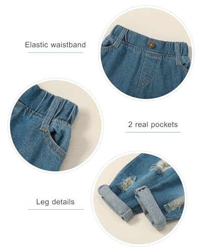 Toddler Girl Summer Outfits Ruffle Short Sleeves Tops and Denim Ripped Jeans Pants 2Pcs Baby Clothes for Girls Gifts - Thumbnail 3