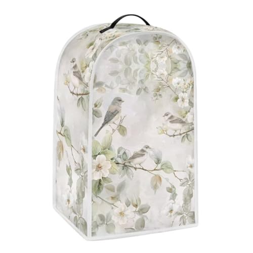 Image of Hummingbird Floral White Blender Dust Cover, Anti Fingerprint Polyester Stand Mixer or Coffee Maker Appliance Protector, Machine Washable Blender Cover for Kitchen Appliance