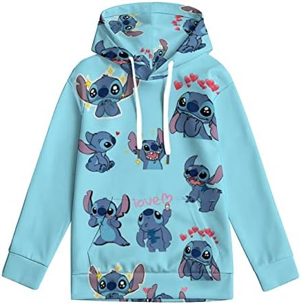 wrtgerht Stitch Lightweight Sweatshirts Novelty Men's Cute Animals 3D Pullover Print Hoodies Hooded Sweatshirt Athletic Casual Pockets