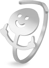 Dreamtimes Smiley Face Figure Sign Language Rings for Women Men Adjustable Ring with Opening Stainless Steel Finger Medium Stickman Couple Rings