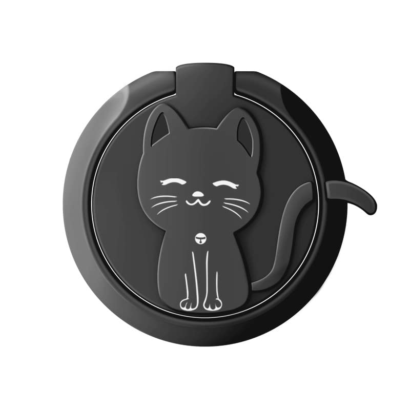 Parishop 猫スマホリング スマホスタンド 金属指リング付き 背面貼付式カートゥーン動物スタンド合金製強力粘着剤 Magnetic Phone Grip iPhone 2023 iPhone 15 15 Plus 15 pro 15 pro max iphone 14/13/12 Android に対応 (ブラック)