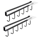 Menmamenma Mug Holder Under Cabinet Cup Rack Organizer with 6 Hooks Under Shelf Hanger Drilling Free Drying Cupboard Storage for Kitchen Restaurant Hanger Tea Cup Display Rack - Black