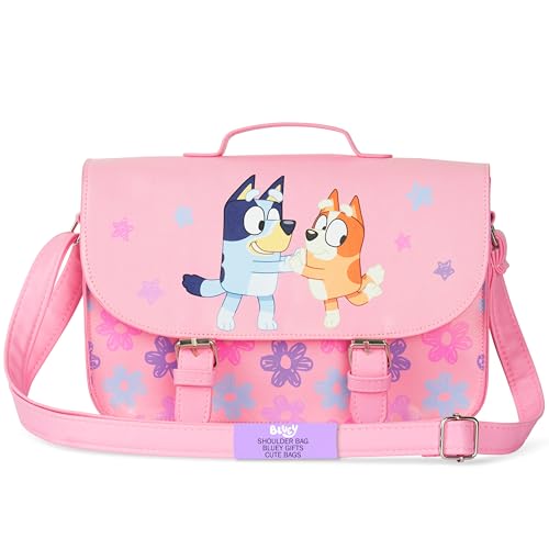 Bluey Girls Purse Crossbody Bag or Satchel Shoulder Bag with Adjustable Strap Travel Essentials Gifts for Girls (Pink Satchel)