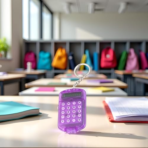 Purple 8-Digit Pocket Calculator Keychain - Mini Electronic Calculator for Home, School and Office | Portable Key Ring Tool with Display,Office and School Supplies - Thumbnail 3