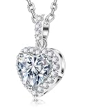 Moissanite Heart Necklace for Women,2Carat S925 Sliver Halo Diamond Pendant Necklace,18K White Gold