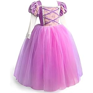 Princess Costume for Girls Princess Dress Halloween Fancy Party Dress Princess Dress Up Clothes for Little Girls Rapunzel 4-5T
