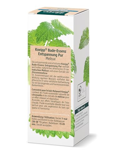 Kneipp Bade-Essenz Entspannung Pur - Badeöl mit natürlichem ätherischen Öl der Indischen Melisse & Extrakt der Zitronenmelisse für wohltuende Entspannung & Erholung - harmonisierend - 100ml