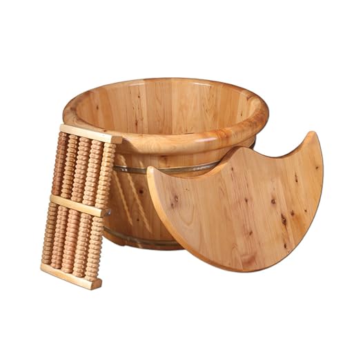 BURLOE Lavabo De Pies De Madera, Cubo Masajeador SPA Pedicura Baño, Cuencos Prácticos para Pies, Caqui