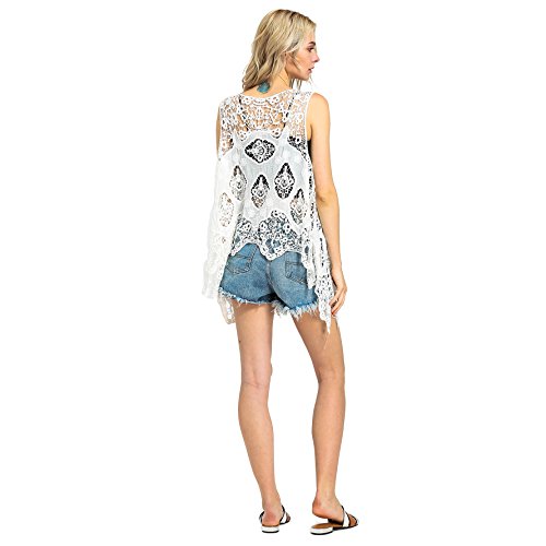 JASTIE Women Open Stitch Cardigan Boho Sleeveless Hippie Summer Hollow Out Solid Crochet Vest - Thumbnail 2