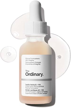 The Ordinary Lactic Acid 5% + Hyaluronic Acid 2%, sérum exfoliante suave para una piel más tersa, sin fragancia, 1 Fl Oz (Pack de 1)