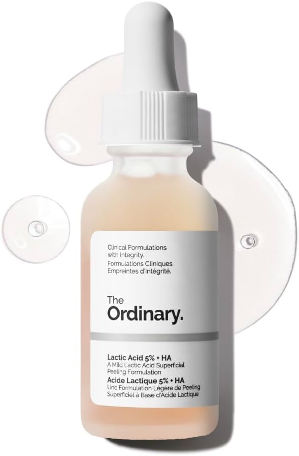 The Ordinary Lactic Acid 5% + Hyaluronic Acid 2%, sérum exfoliante suave para una piel más tersa, sin fragancia, 1 Fl Oz (Pack de 1)