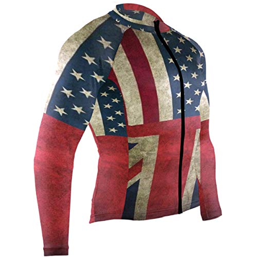 SLHFPX American Flag British Mens Cycling Jersey Coat Long Sleeve Outdoor Biking Skinsuits Outfit