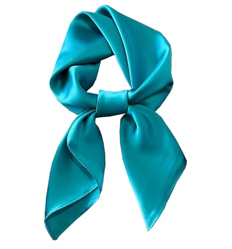 CHUNG Womens Scarf Satin Solid Color Fashion Girls Scarves bandana 50s Retro Emulation Silk Handbag Hair Ribbons Handkerchief Necktie Square 27.5 Teal Blue