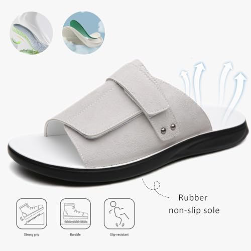 Men's Suede Fashion Slip-On Flat Sandals With Adjustable Hook And Loop Comfortable Arch Support Open Toe Outdoor Non-Slip Slides Sandals Summer Beach Walking Casual Drive Shoes3