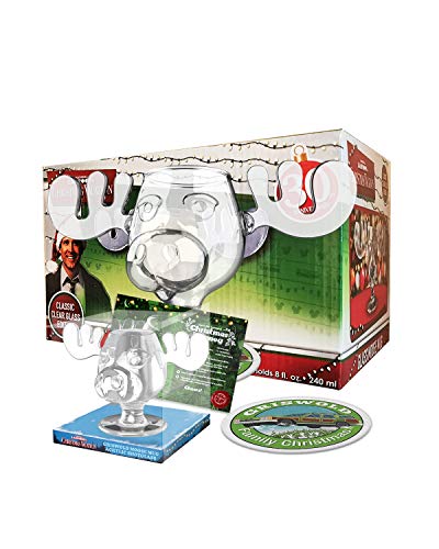 Cultica Moose Mug Herrengedeck Schöne Bescherung Elchglas aus Glas, Schnappsglas aus Acrylglas und Bierdeckel Cover