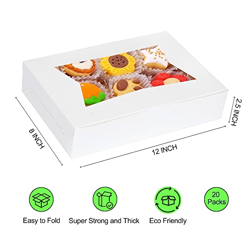 Zzrywuty 20PCS White Cookie Boxes 12x8x2.5 Inches Bakery Boxes with Window, Dessert Boxes Strawberry Boxes, Pastry Boxes, Treat Boxes for Chocolate Strawberries, Pies, Donuts, Muffins, Party Favor - Thumbnail 2