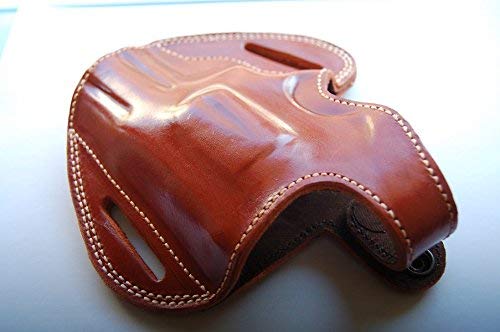 Cal38T6 Leather Belt Custom Holster for Taurus 605 357 Magnum Snub Nose Revolver (TAN)