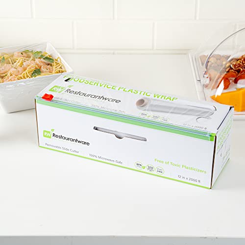Restaurantware Cling Wrap 2 Roll Of 12\" x 2000\' Plastic Food Wrap With Slide Cutter, Clear, Micorwavable, Freezer-safe, For Food Prep, Commercial and Home Kitchens