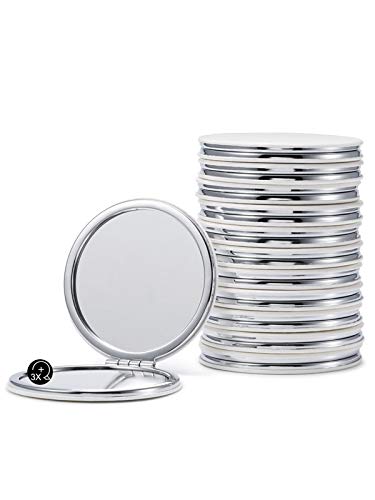 NCToys Compact Mirrors Bulk, Set of 12 Round Double-Sided 1X/3X Magnification PU Leather, PU leather frame,glass, White, Large