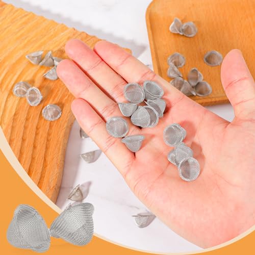 40 Pieces 1/2 Inch Bowl Screens Filters, Stainless Steel Mesh Clean Screens with Tapered Design Screens Mini Metal Filters Reusable Filters Self-Adjustable Size Filter