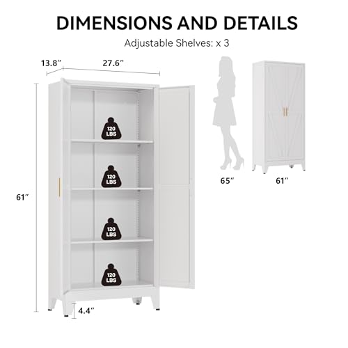 Image of COFaR 61 inch Metal Pantry Cabinet with Adjustable Shelves, White Storage Cabinet with Doors and Shelves, Sturdy Freestanding Cupboard for Kitchen Pantry, Bathroom Storage, Living Room & Office