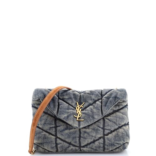 Saint Laurent, Pre-Loved Loulou Puffer Shoulder Bag Quilted Vintage Denim Mini, Blue