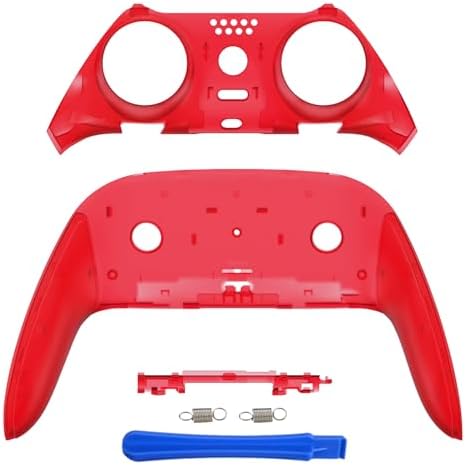 eXtremeRate Top Bottom Decorative Trim Shell Compatible with p s 5 Edge Controller DIY Replacement Front Back Clip Shell, Custom Clear Red Plates Cover Compatible with p s 5 Edge Controller