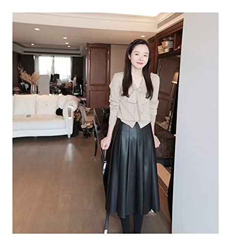 Suéter de lã com decote em V e laço de fita Suéter solto (Color : Camel color, Size : XL)