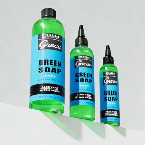 Emalla GRECE Green Soap Tattoo Cleaner Kit, 10.14oz Green Soap Tattoo and 7oz Foaming Dispenser Ultra-Concentrate Green Soap with Witch Hazel & Aloe Gentle for Soothing Tattoo Aftercare — view 8