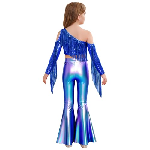 Ensemble pantalon évasé top hip-hop danse jazz fille bleu - 2