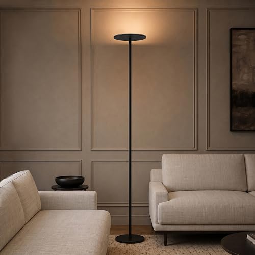 Brightech Sky LED Floor lamp, Torchiere Super Bright Floor Lamp for Living Room Decor & Office - Dimmable, Tall Standing Torch Lamp with Warm Light for Bedroom & Reading - Black by Brightech - Image 7
