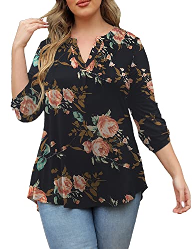 Casuashion Womens Tops Dressy Casual 3/4 Sleeve Shirts Tunic Blouses Plus Size Tops For Women, M-4Xl #TOP3