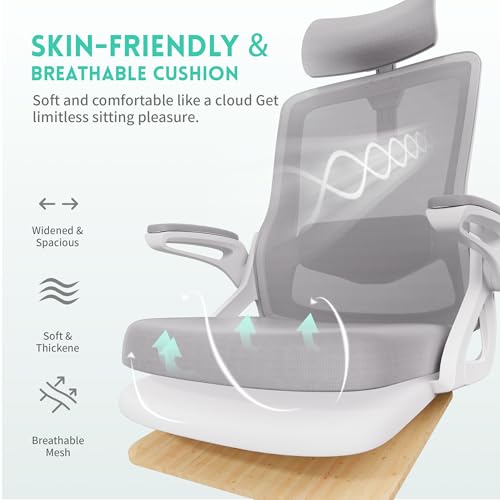 Ergonomic Office Chair, S-Shaped Mesh Desk Chairs, Adjustable Headrest & Lumbar Support, 90°Flip-Up Armrest, Breathable High Back & Widened Cushion,Swivel Computer Chairs For Home/Study/Office - 6
