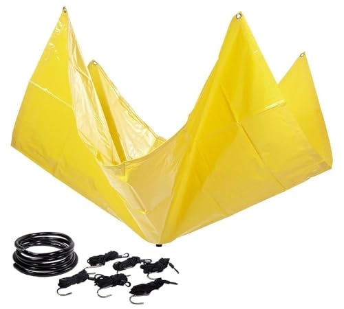 Mytee Products 7'x7' Roof Ceiling Leak Diverter Drain Tarp - Vinyl Coated Ceiling Rain Drip Catcher with Heavy Duty Grommets - Yellow Roof Rain Water Diverter - Reusable Roof Drain Fitting Tarp
