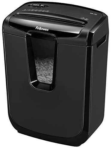 Fellowes M-7C - Destructora trituradora de papel, corte en partículas, destruye hasta 7 hojas, uso personal, tritura tarjetas de crédito, color negro