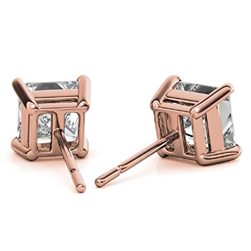 Solid Rose Gold Handmade Earring, 5 Tcw Princess Cut Moissanite Stud Earring, Solitaire Stud Diamond Earring For Women, Wedding/Engagement Gifts, Push/Screw Back, 10K/14K/18K #TOP3
