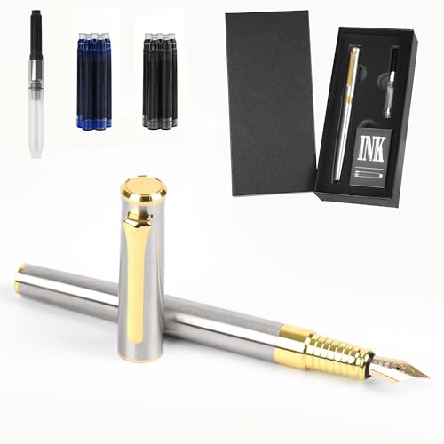 lucilynx Fountain Pen with Medium Nib, Includes 10 Ink Cartridges, 2 Ink Refill Converter and Premium Gift Box, Luxury Fountain Pen Perfect for Journaling, Calligraphy, Smooth Writing