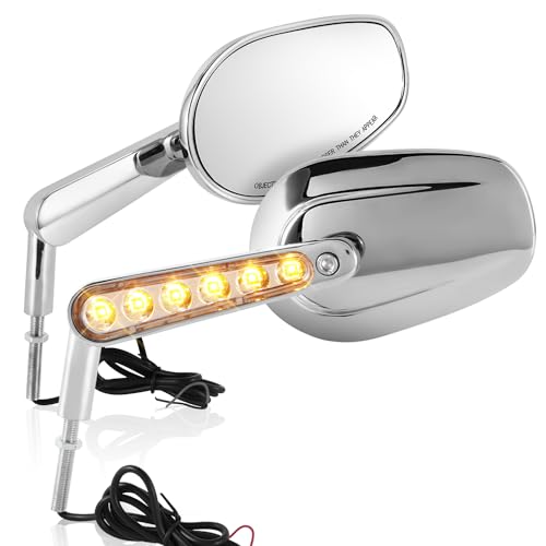 Auto Dynasty Universal Side Mirrors Rear View Rotary Adjustment bar-end Handlebar Mount Compatible with Naked Bike, Cruiser (Oval With Led Turn Signal, Chrome)