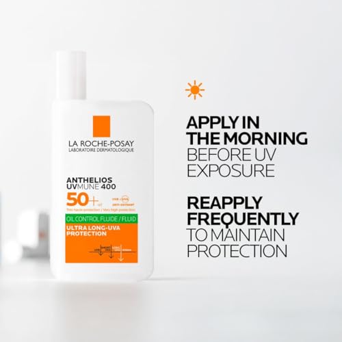 La Roche Posay Invisible Fluid z filtrem przeciwsłonecznym z SPF50+, efekt matujący, 24 godziny, wodoodporny, pot i piasek, formuła z Mexoryl 400, Anthelios UV-MUNE 400 Oil Control, 50 ml