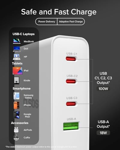 SBS Travel Adapter USB-C 100W, Ładowarka Podróżna ze Wtykami US/UK/EU/AU, Konwerter Adapter 4 porty USB, Power Delivery (PD), Szybkie Ładowanie do iPhone, Android, MacBook i Notebook, Biały