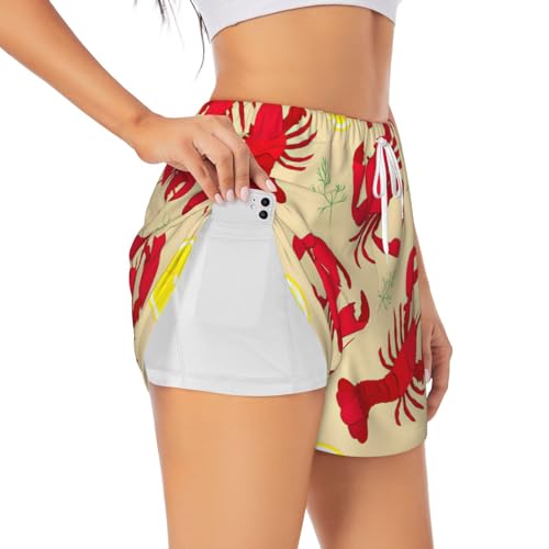 Short de sport femme respirant imprimé homard et crabe à séchage rapide pour le fitness