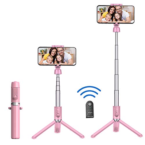 Black Friday - 40% OFF HOTKAY Selfie Stick Tripod,Portable All-in-one Aluminum Expandable Phone Tripod, Bluetooth Remote Compatible with Apple & Android Devices, Non Skid Tripod Feet(Pink)