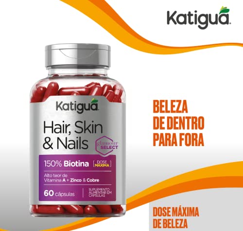 Katiguá, Pele, Cabelo & Unhas, Com Biotina, Vitamina A, Zinco & Cobre, Sem sabor, Para mulheres, 60