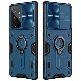 CloudValley Coque Para Samsung Galaxy S21 Ultra 5G 6.8'' avec Cache Webcam & Béquille, [Slide Cache Camera + Support Annulaire à 360 Degrés], Coque s21 Ultra avec Protection Camera, Bleu