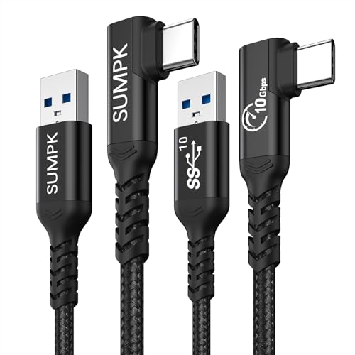 SUMPK 10Gbps USB C CarPlay câble 1m[2paquets],angle droit USB A à C câble | de charge rapide et transfert de données pour Android Auto câble, compatible avec iPhone 17 série, Galaxy, Pixel 9
