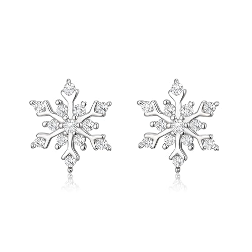 Image of Clearine Women's 925 Sterling Silver Cubic Zirconia Lovely Snowflake Stud Earrings Clear
