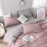 Duvet Covers Queen Size, Yougai Bed Sheets Set, Pink and Grey Reversible Design , Soft and Durable...